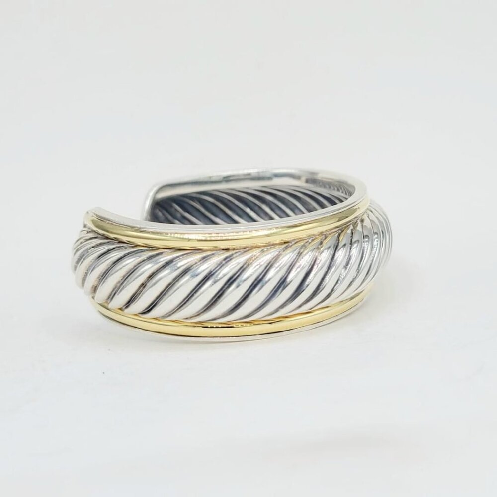 David Yurman Sculpted Two-Tone Cuff w/ Sterling Silver & 18K Gold - Medium - Picture 9 of 16